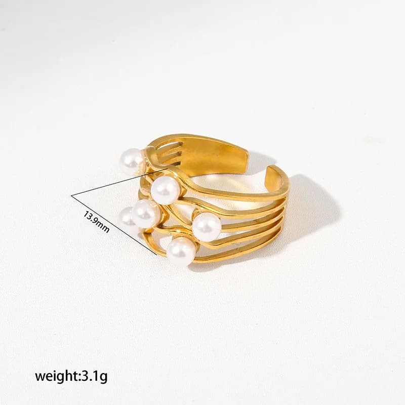 Stainless Steel Pearl Heart Adjustable Opening Ring
