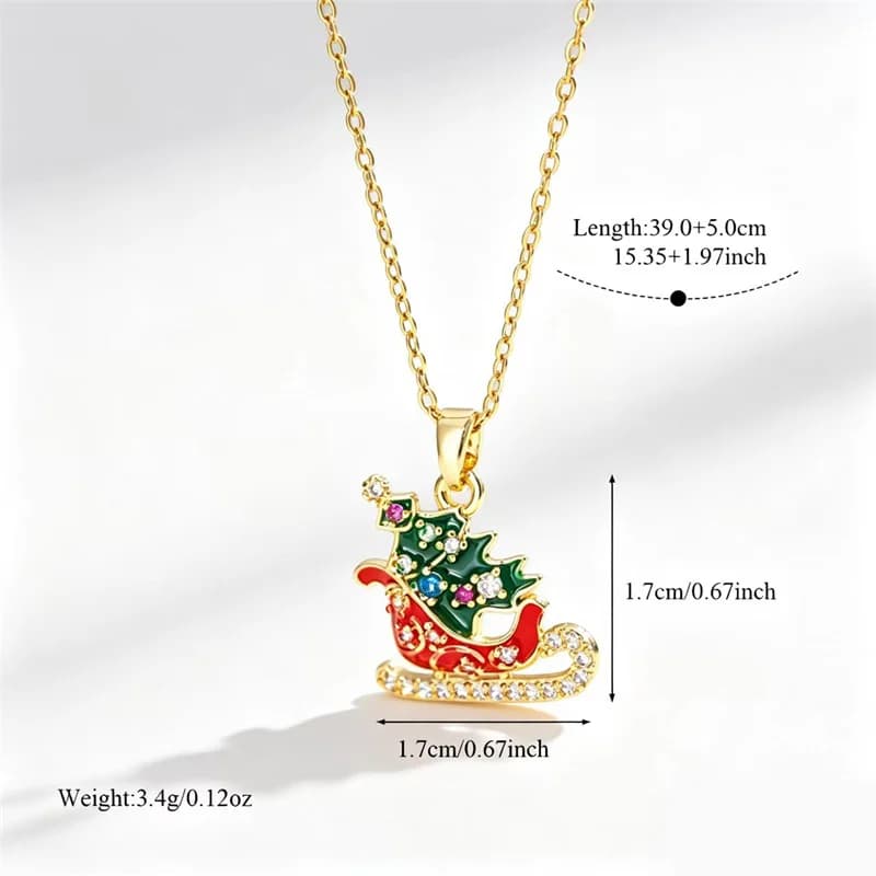 Enamel Christmas Sleigh Pendant Necklace