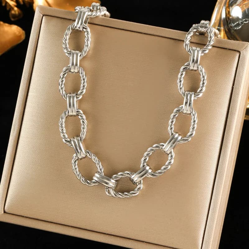 Conjunto de Corrente de Elos Banhado a Ouro Aço Inox 316L