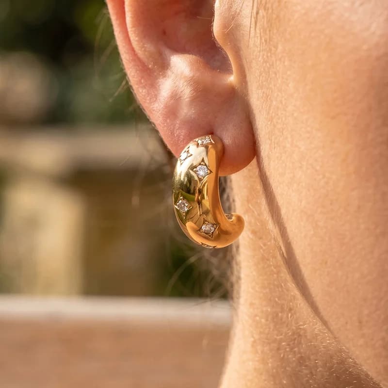 Stainless Steel Irregular Zircon Stud Earrings