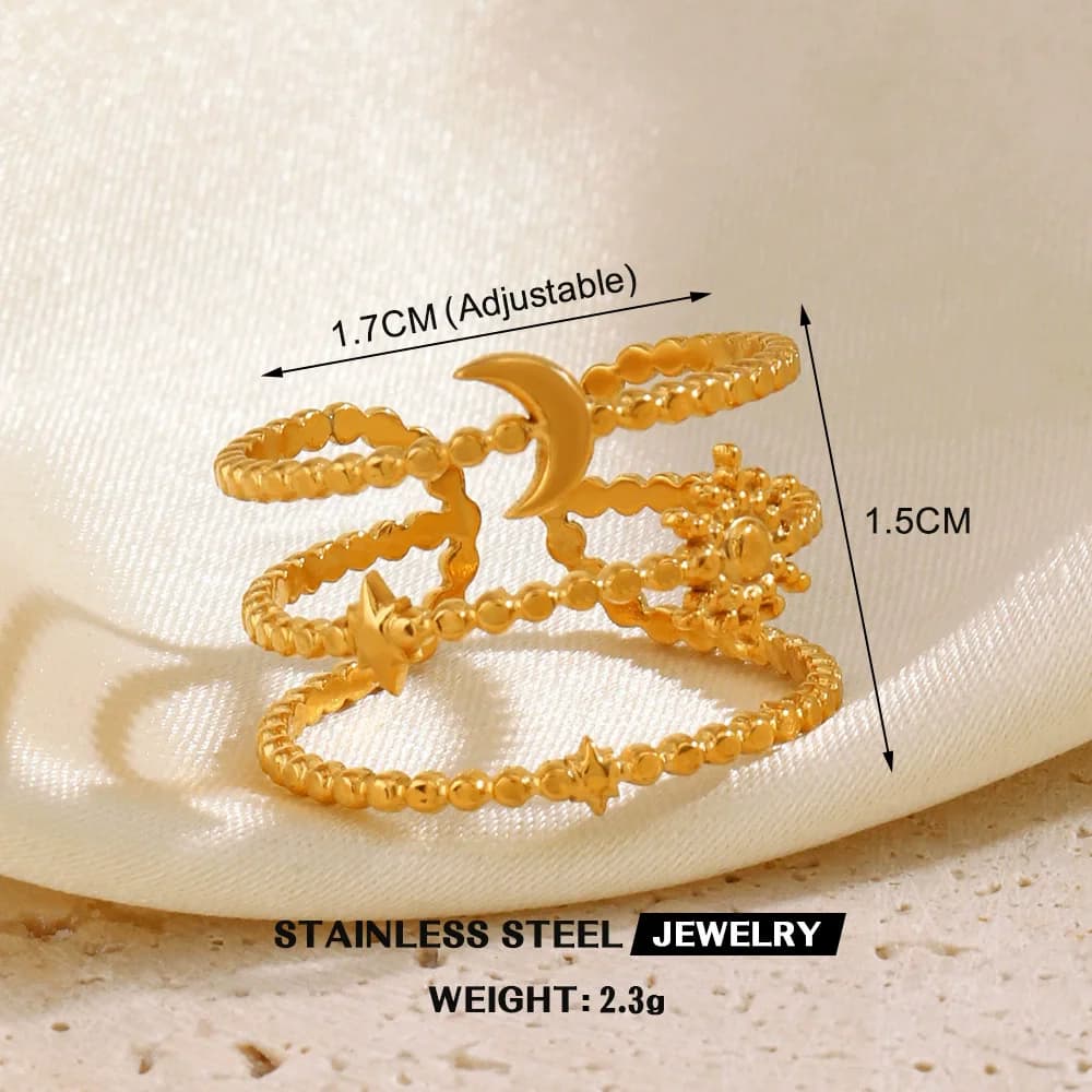 Stainless Steel Hollow Flower Adjustable Ring