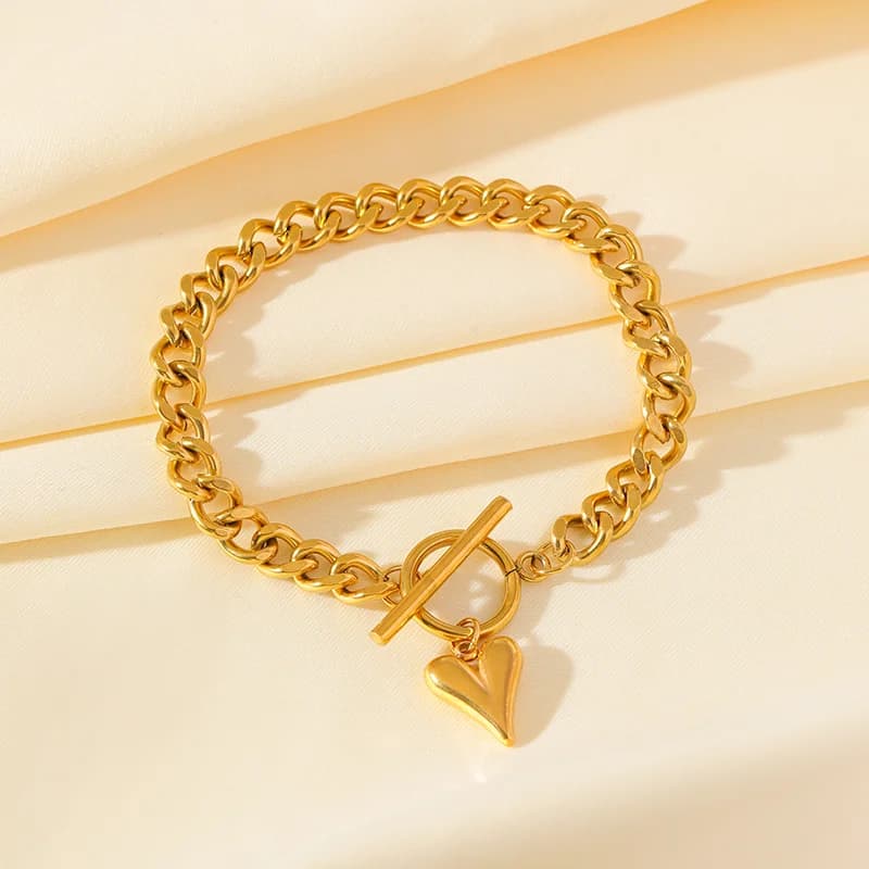 Heart Charm Bracelet, 18K Gold Plated