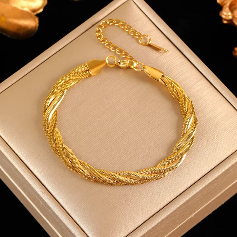 Conjunto de Colar e Pulseira com Corrente Trançada Cruzada