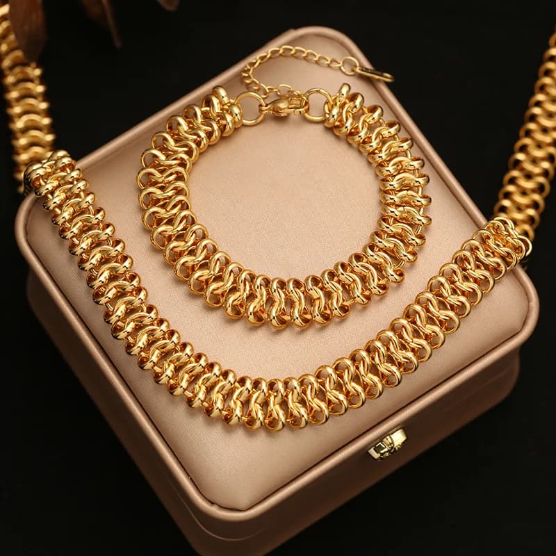 Thick Gold Chain Necklace and Bracelet Set