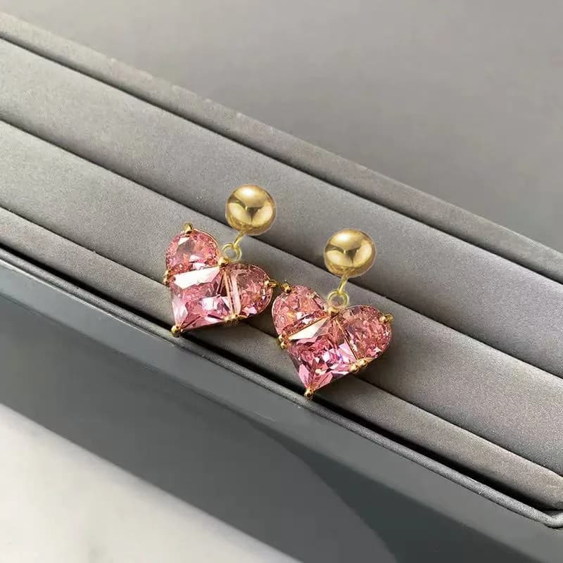Brincos Gota Pendentes com Cristais de Zircônia em Aço Inoxidável