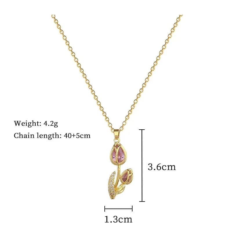 Colar Gargantilha Flor Tulipa com Zircônia Cúbica