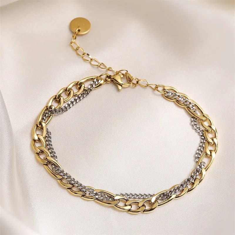 Conjunto Colar e Pulseira de Corrente Bicolor