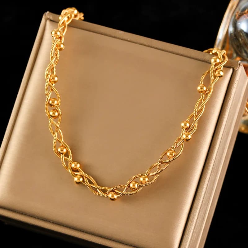 Stainless Steel Silver Bead Chain Necklace and Bracelet Set
