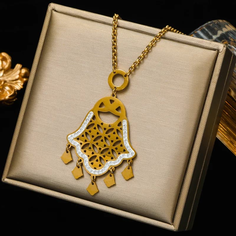 Conjunto de Colar e Brincos com Charms Olho e Mão Vintage