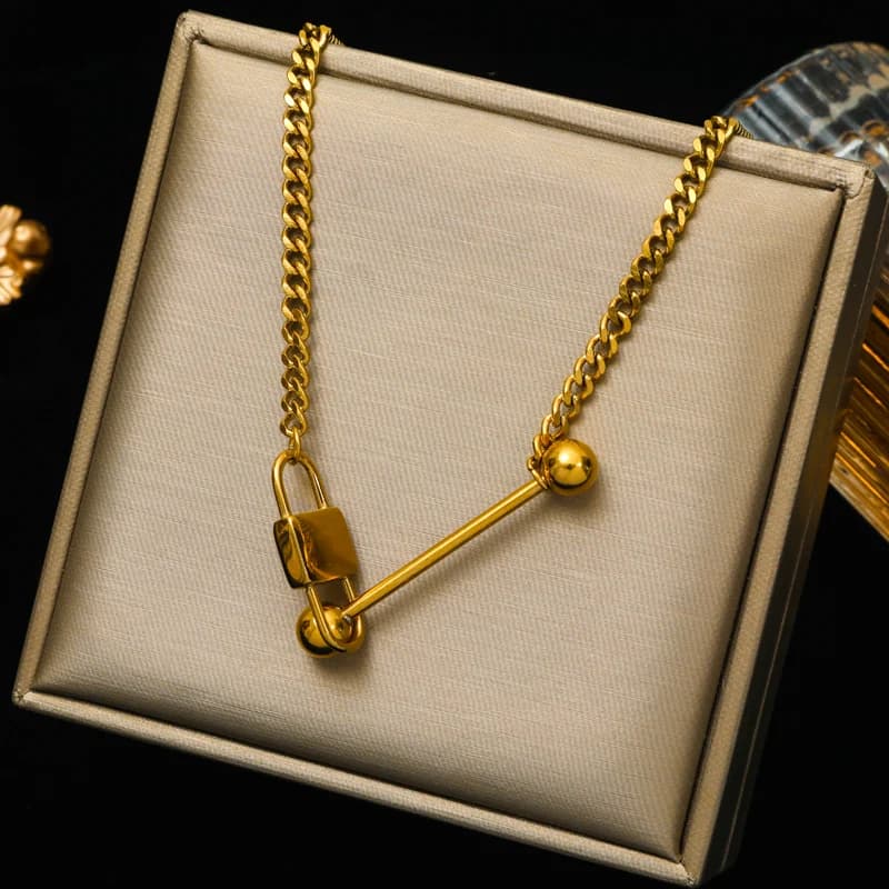 Gold Color Lock Beads Necklace and Bracelet Set