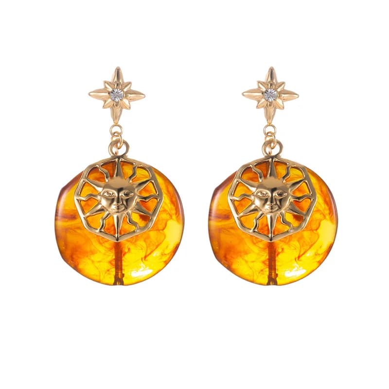 Vintage Sun Star Amber Dangle Earrings