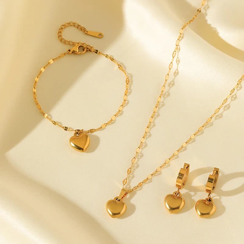 Stainless Steel Heart Jewelry Set, Gold Plated