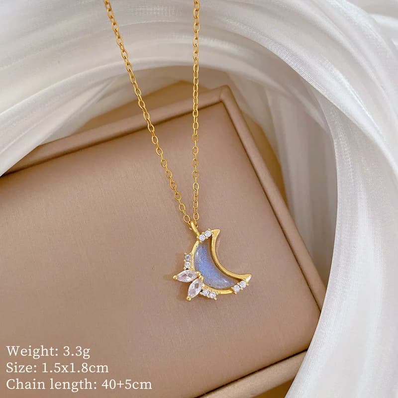 316L Stainless Steel Cubic Zircon Dragonfly Pendant Necklace