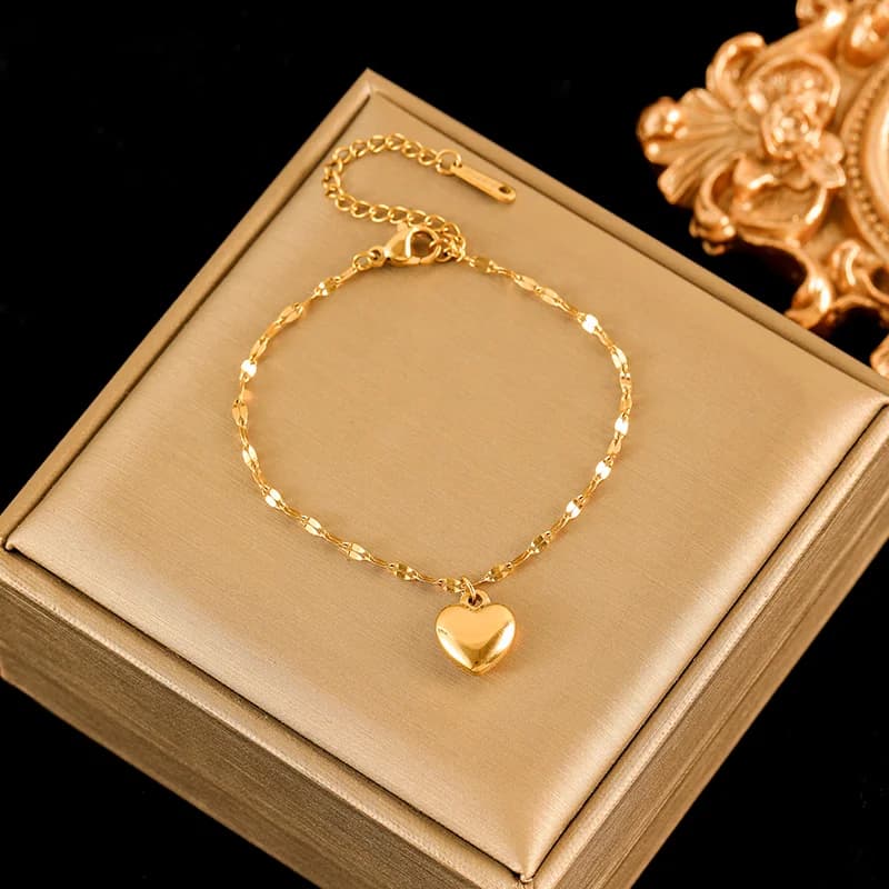 Stainless Steel Heart Jewelry Set, Gold Plated