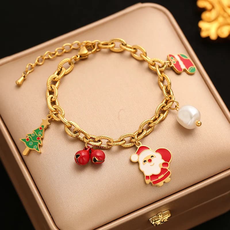 Pulseira Charm Boneco de Neve em Aço Inoxidável