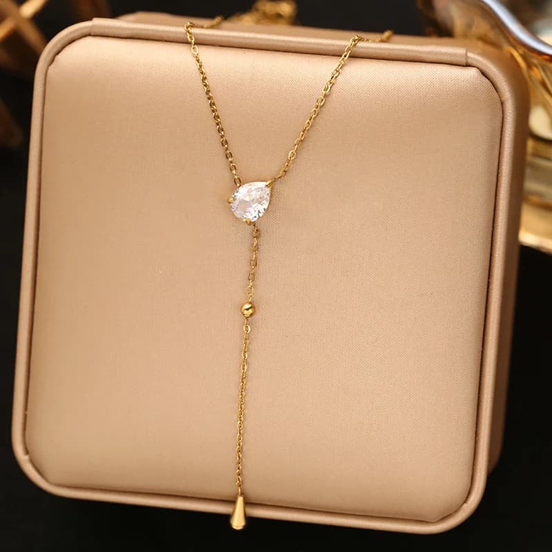 Delicate Gold Bead Long Y-Shaped Pendant Necklace