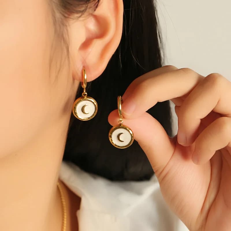 Sun, Moon, and Heart Dangle Earrings, Stainless Steel