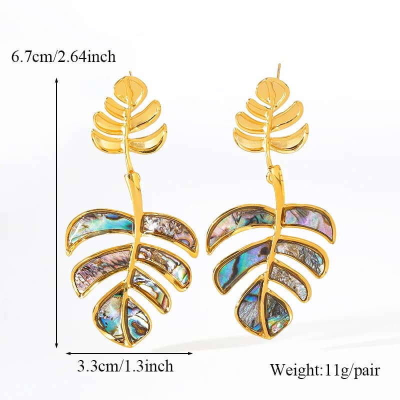 Brincos Pendentes Folhas de Palmeira, Banhados a Ouro