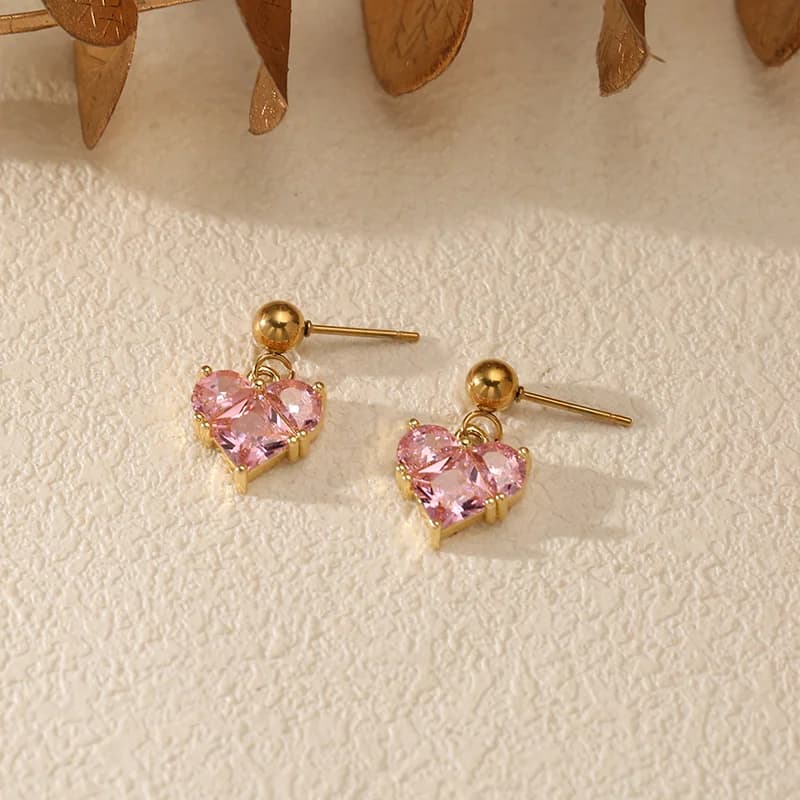 Brincos Gota Pendentes com Cristais de Zircônia em Aço Inoxidável