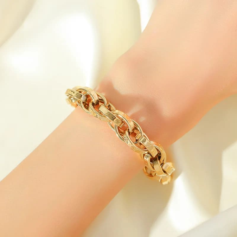Pulseira de Corrente Cubana Grossa em Aço Inoxidável 316L Banhado a Ouro