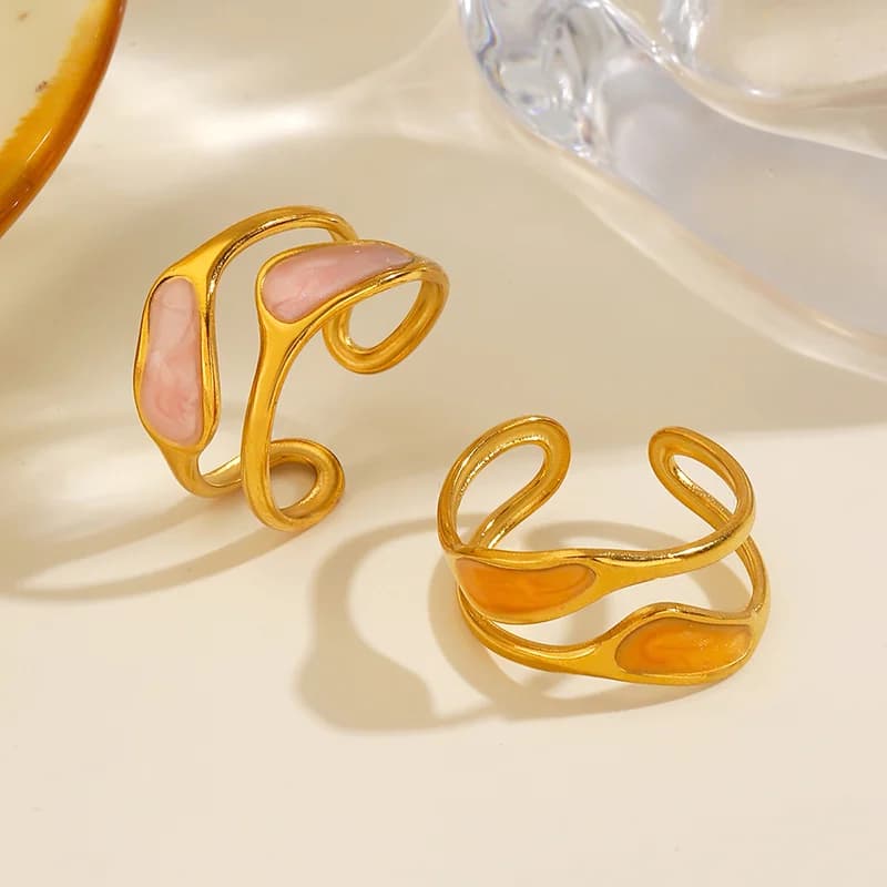 Irregular Enamel Adjustable Ring, Stainless Steel