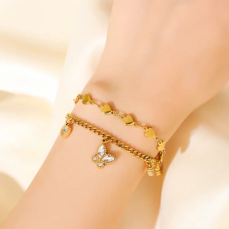 Pulseira de Charms Texturizada Dourada Corrente de Pulso