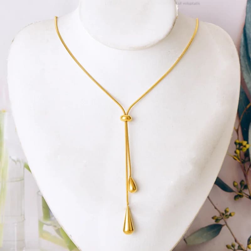 Colar com Pingente Gota e Tassel, Dourado