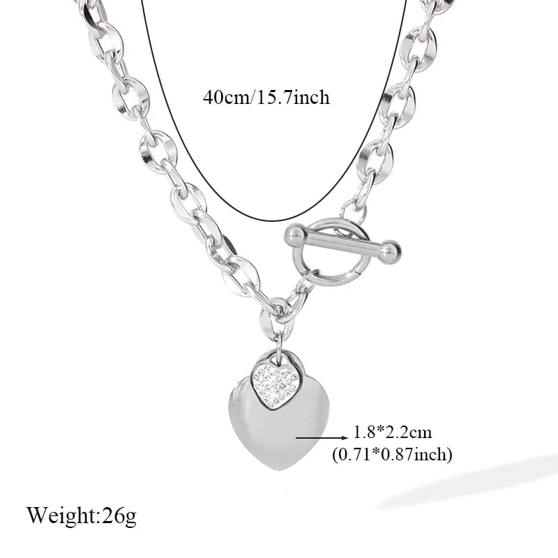 Conjunto de Colar e Pulseira com Duplo Coração, Prata