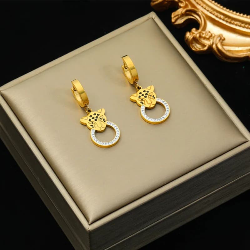 Phoenix Leopard Cross Pearl Earrings
