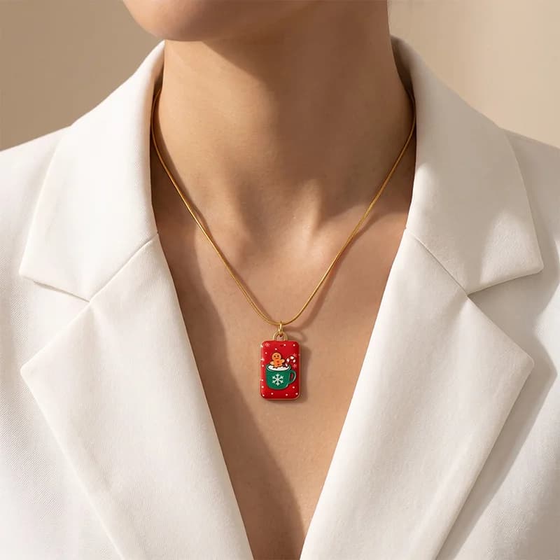 Snowman Enamel Pendant Necklace