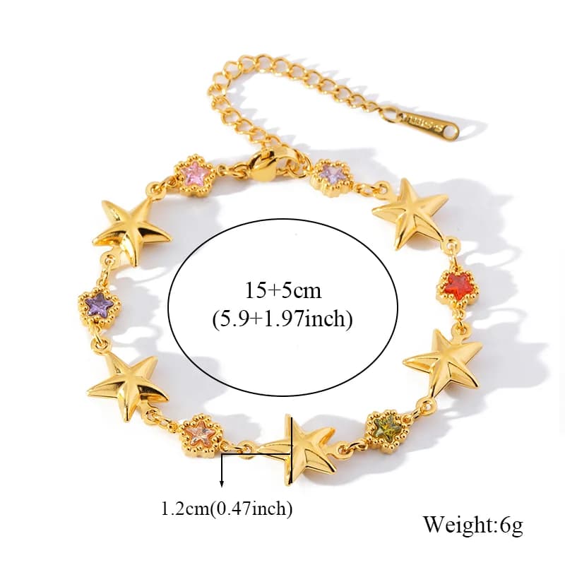 Pulseira Charm Estrelas Coloridas Zircônia, Dourada