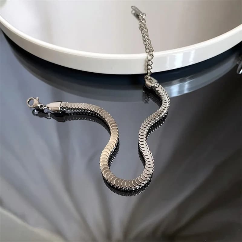 Pulseira Corrente Cobra em Aço Inox Prata