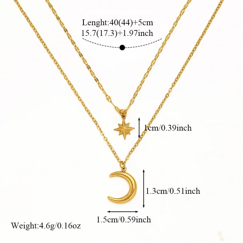 Colar com Pingente Estrela e Lua Retrô, Banhadas a Ouro