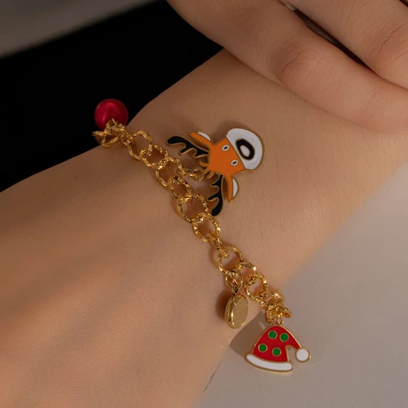 Pulseira Charm Boneco de Neve em Aço Inoxidável