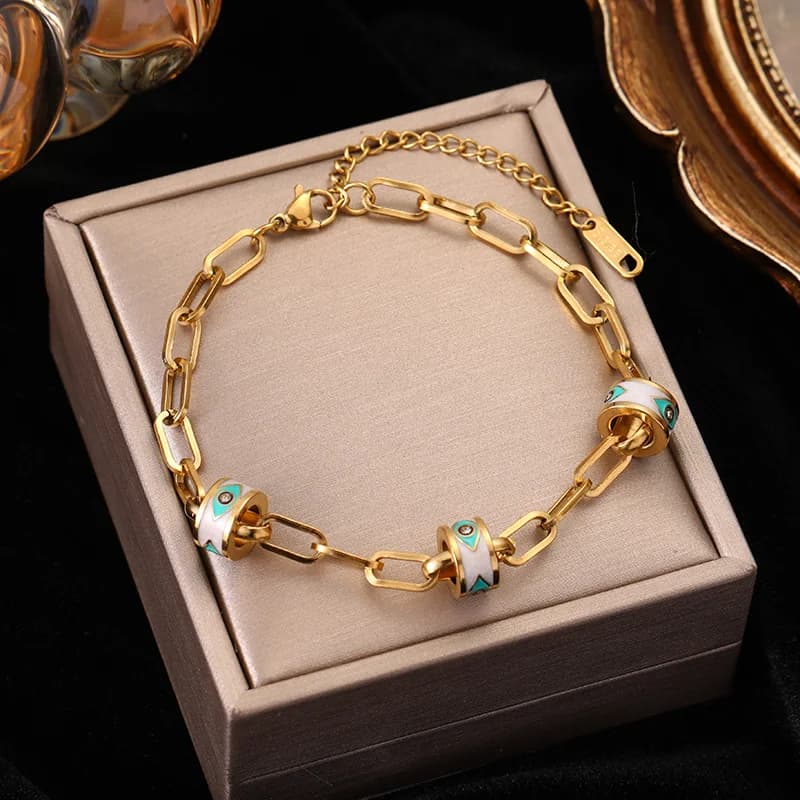 Pulseira de Corrente Geométrica Grossa, Aço Inoxidável Dourado