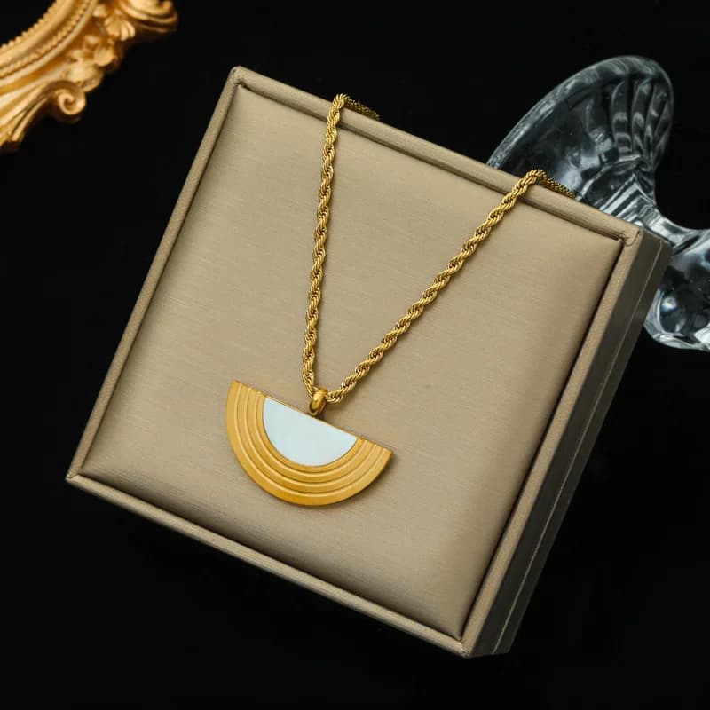 Geometric Semicircle Pendant Necklace and Earrings Set
