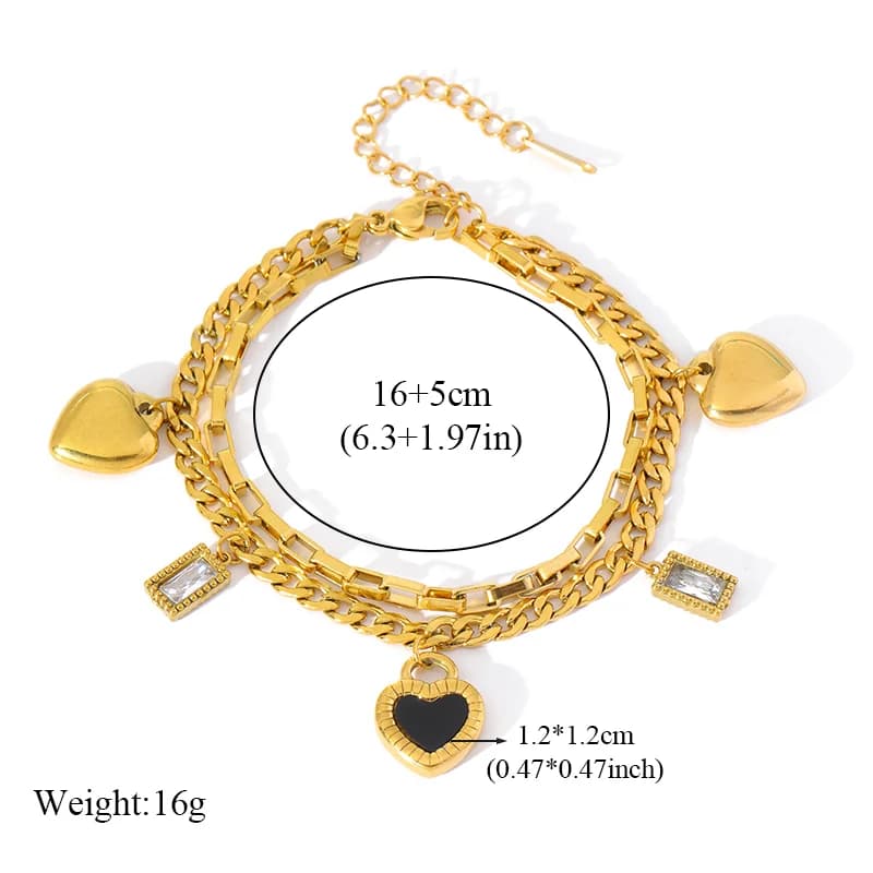 Reversible Heart Charm Bracelet, Gold Plated