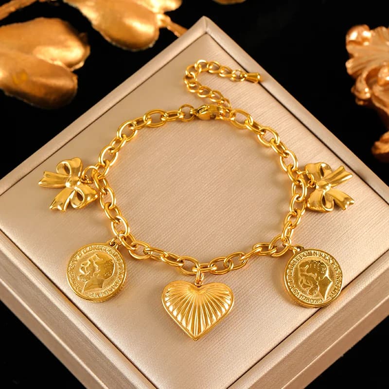 Golden Sun Moon Starfish Charm Bracelet