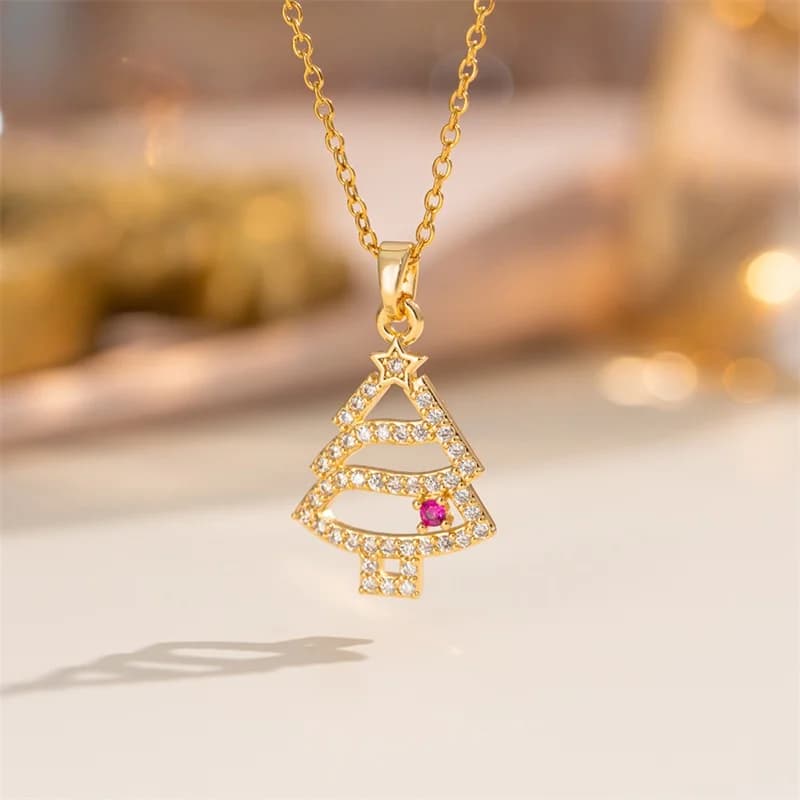Enamel Christmas Sleigh Pendant Necklace
