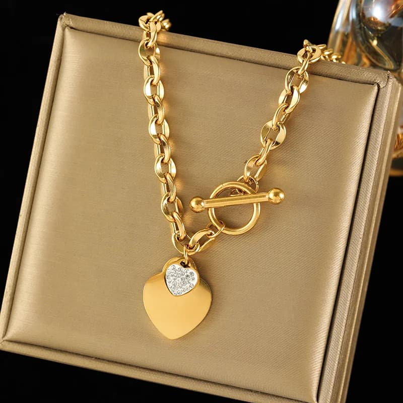 316L Stainless Steel Double Heart Necklace and Bracelet Set