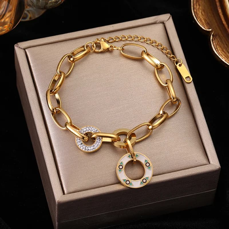 Pulseira de Corrente Geométrica Grossa, Aço Inoxidável Dourado