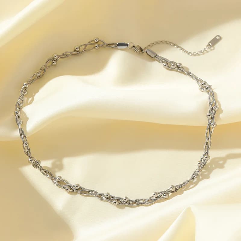 Stainless Steel Silver Bead Chain Necklace and Bracelet Set