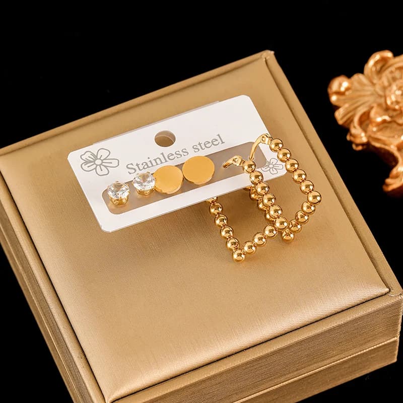 Heart White Zircon Earrings Set, Gold Plated