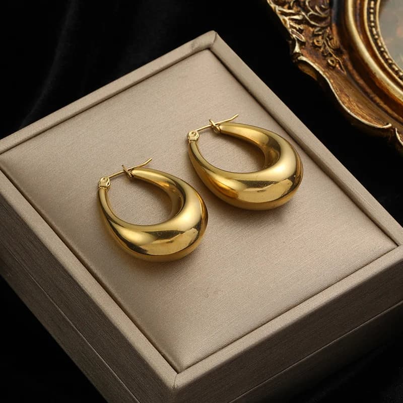 Geometric Chunky Hoop Earrings, Gold PVD Texture