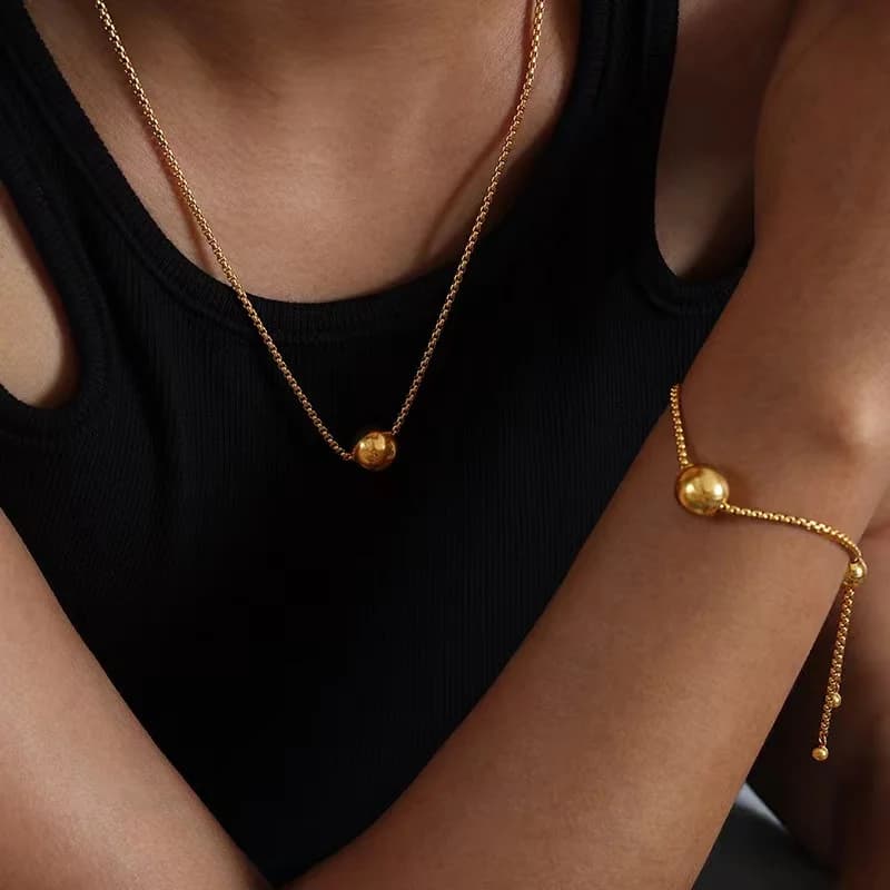 Conjunto de Joias em Aço Inoxidável 316L com Esferas Douradas
