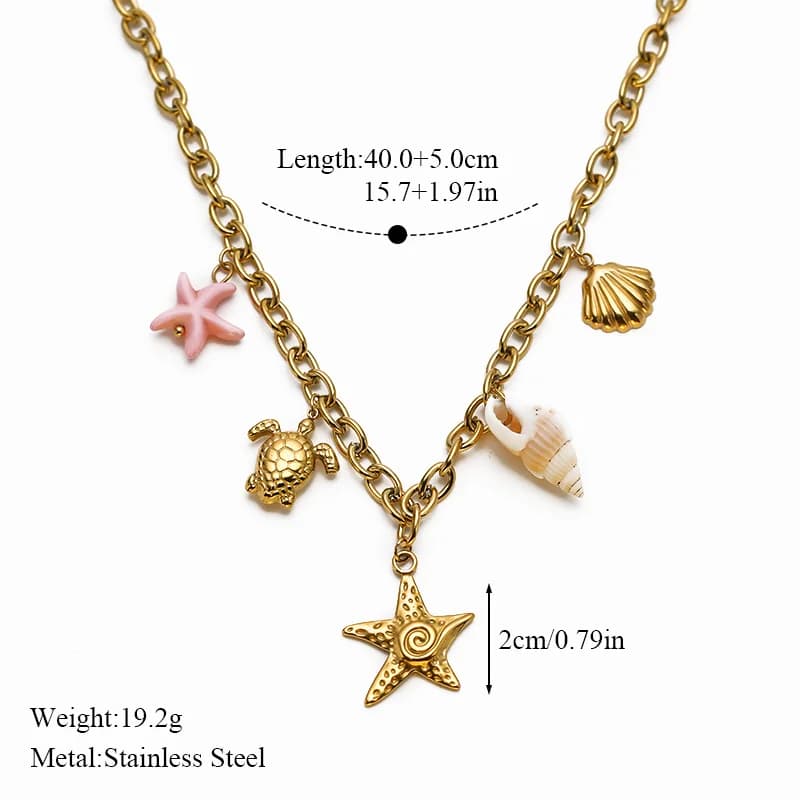 Gold Starfish Turtle Pendant Necklace
