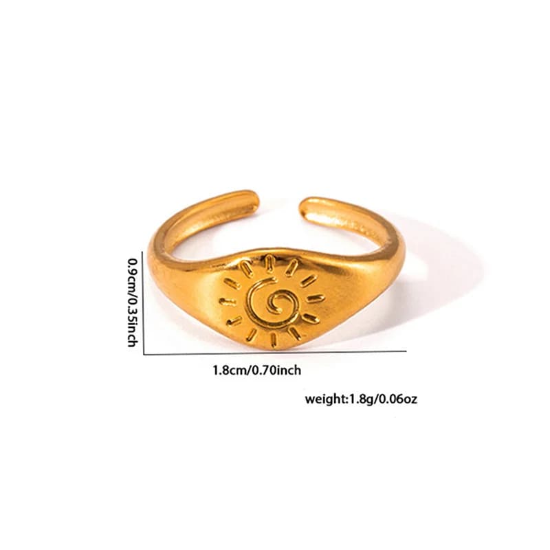 Vintage Sun Adjustable Ring, Gold Stainless Steel
