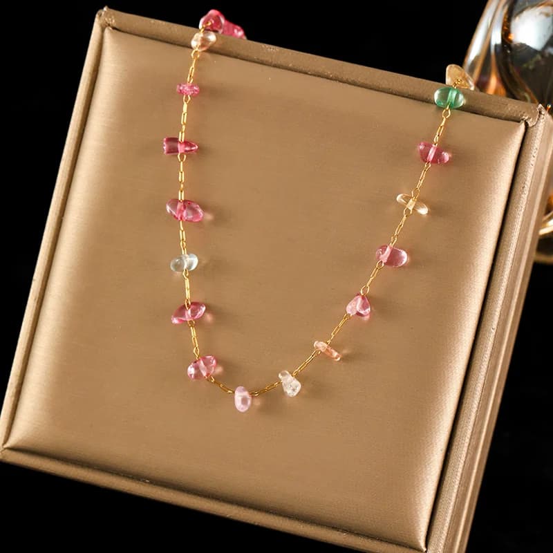 Conjunto de Colar e Pulseira com Pedras Acrílicas Coloridas