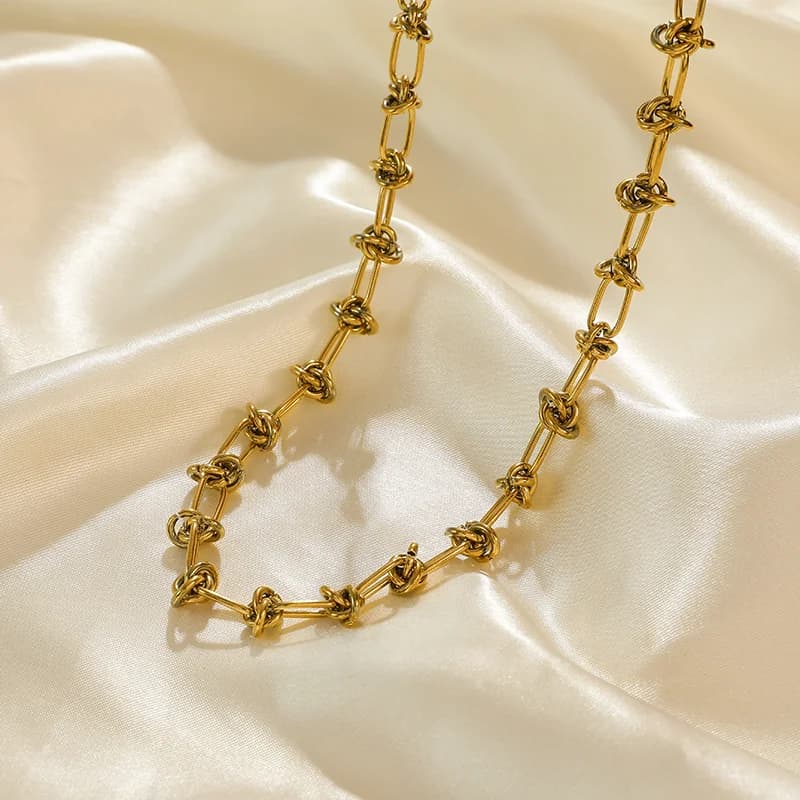 Conjunto de Colar e Pulseira com Corrente de Nó, Dourado