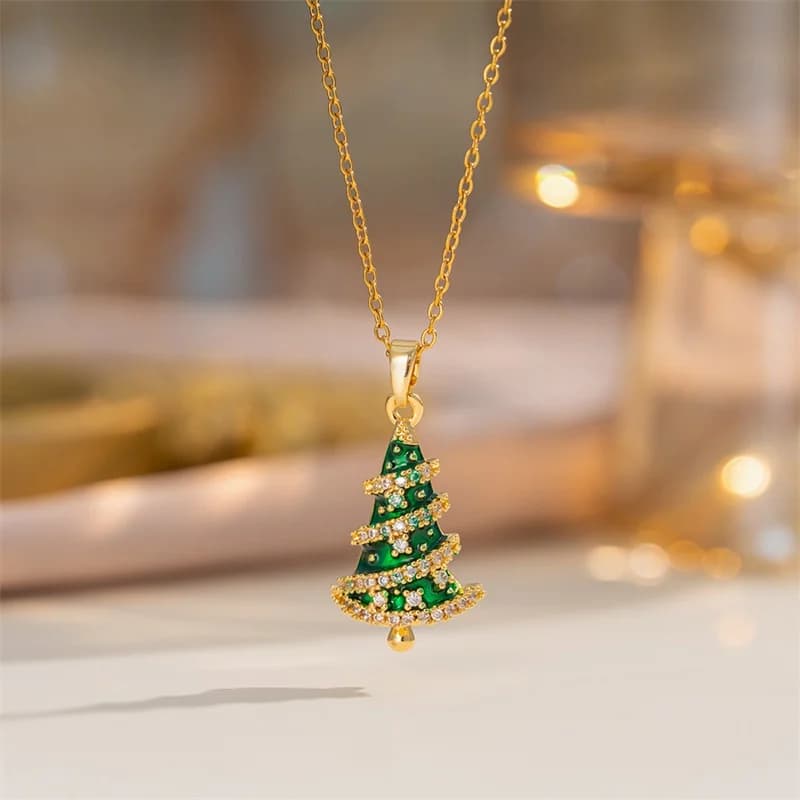 Enamel Christmas Sleigh Pendant Necklace